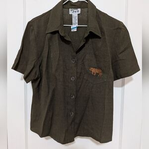 Vintage Olive Button-up With Tiger Detail, 12p